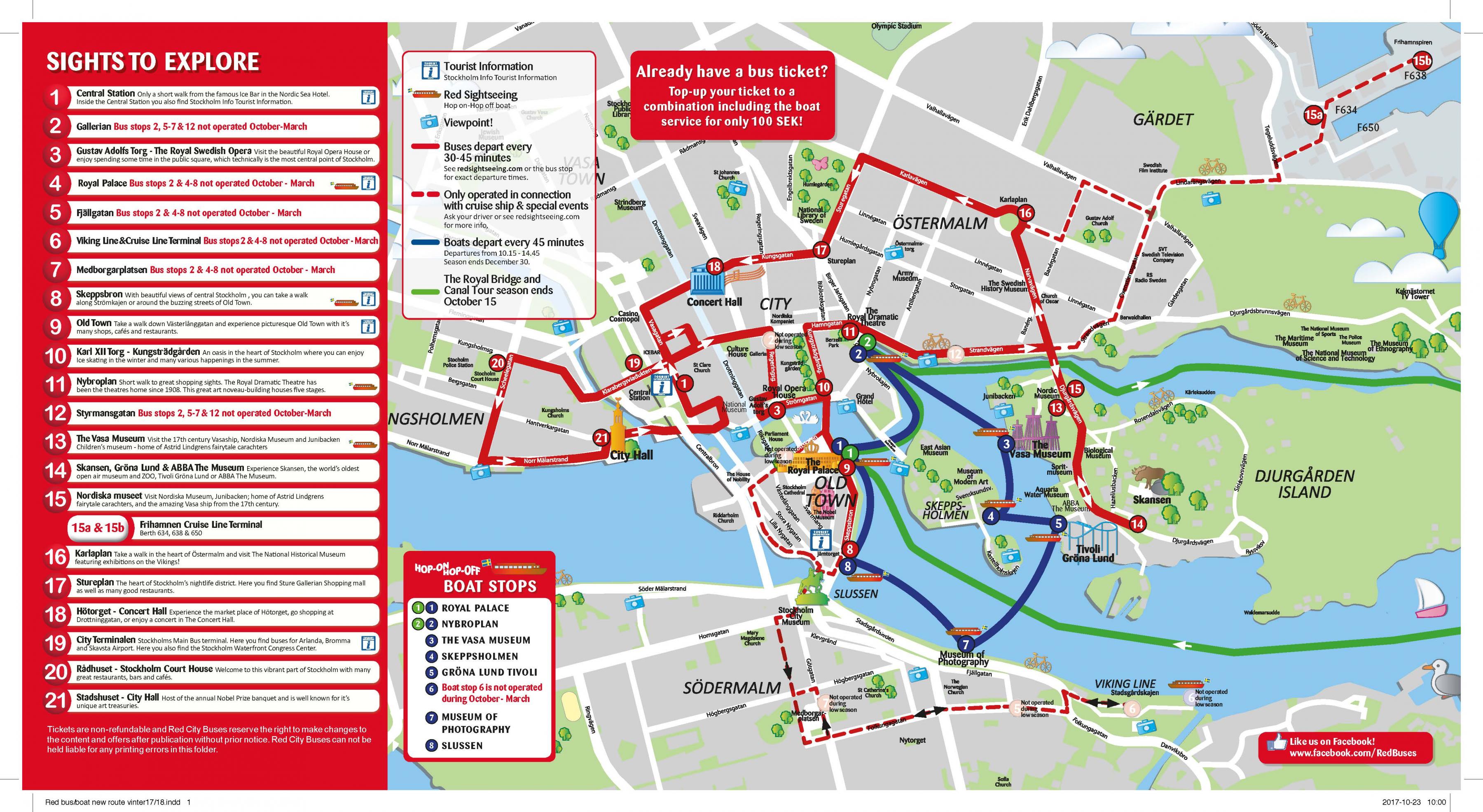 Stockholm hop off bus route map - Stockholm red bus and Uppland - Sweden)